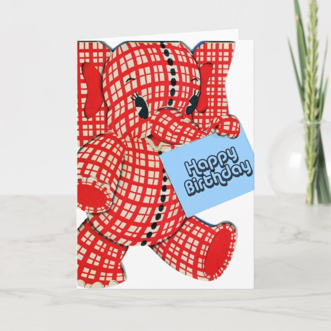 Carte Anniversaire de l'éléphant plaid (Devant)
