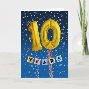 Carte Anniversaire de l'employé 10 ans - Ballons d'or