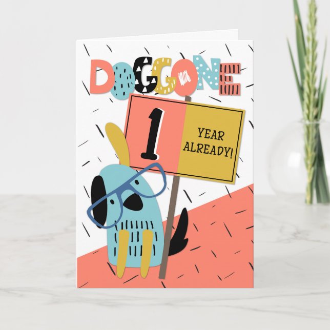 Carte Anniversaire de l'employé 1 an Chien comique (Devant)