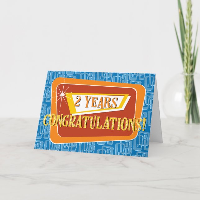 Carte Anniversaire de l'employé 2 ans rétro bleu rouge o (Devant)