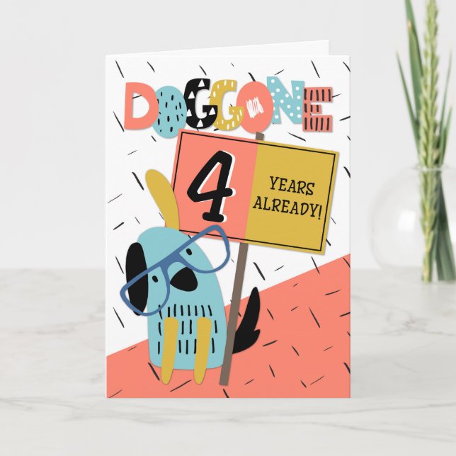 Carte Anniversaire de l'employé 4 ans Chien comique (Devant)