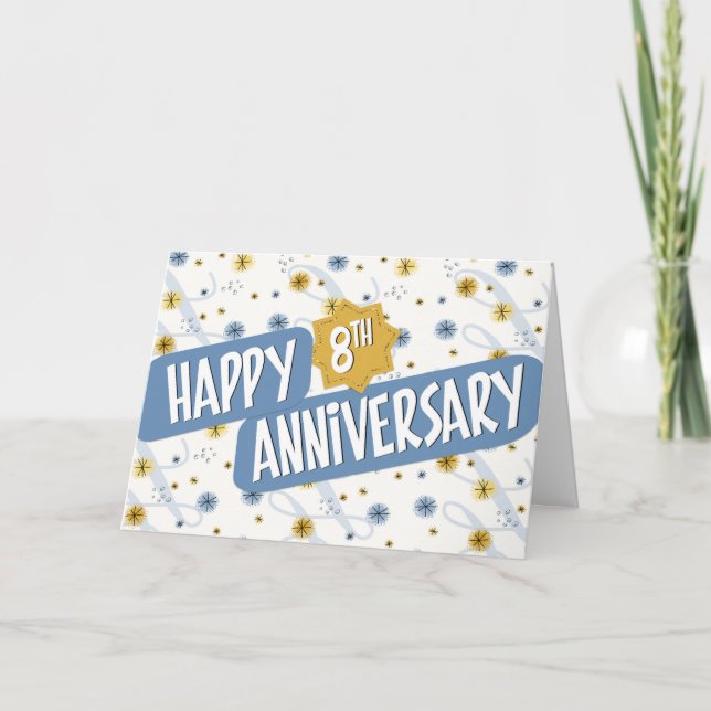 Carte Anniversaire de l'employé 8 ans Motif bleu blanc (Devant)