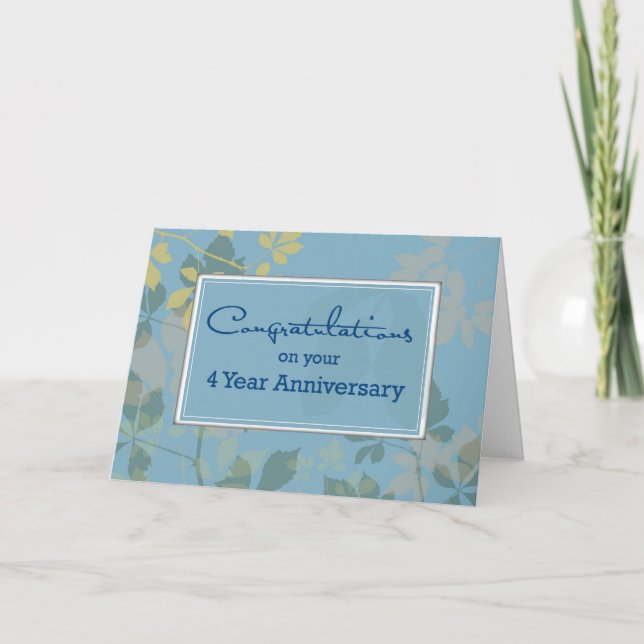 Carte Anniversaire de l'employé de 4 ans, bleu, Feuille (Devant)