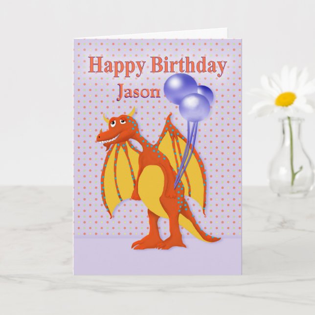 Carte Anniversaire de l'enfant avec un joli dragon souri (Petite plante)