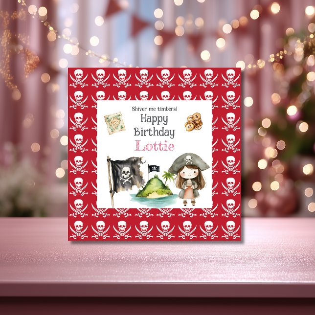 Carte Anniversaire de l'enfant Pirate Rouge Mignon (Créateur téléchargé)