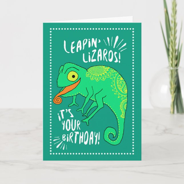 Carte Anniversaire de lézards de Leapin joyeux (Devant)