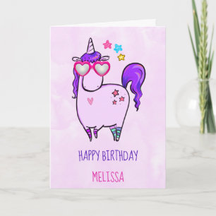 Carte Anniversaire de Licorne Mignonne avec Lunettes en 