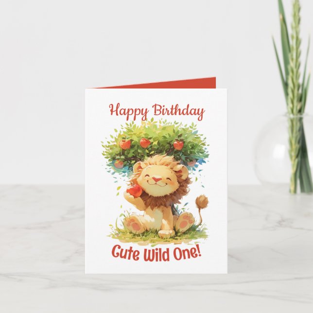 Carte Anniversaire De Lion Souriant Et Pommier (Devant)