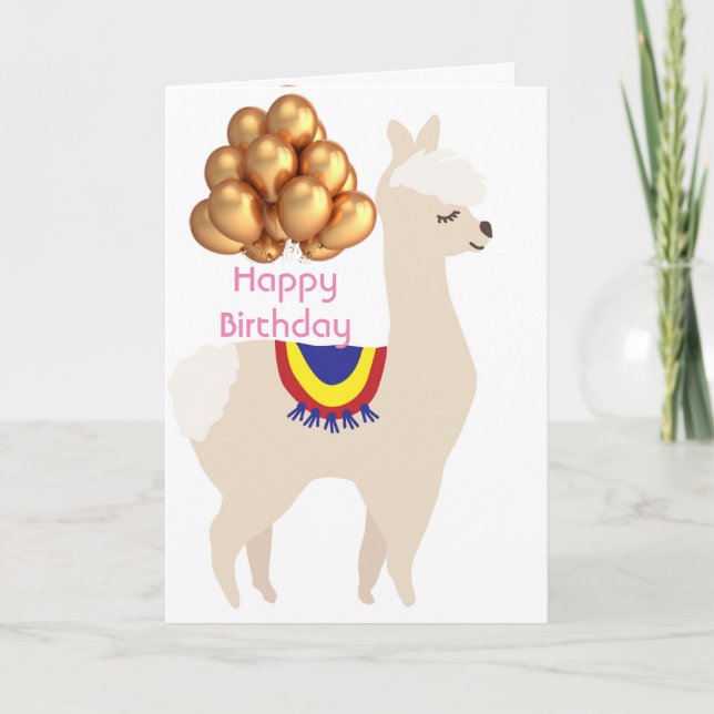 Carte Anniversaire de Llama, Ballons d'anniversaire (Devant)
