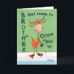 Carte Anniversaire de Longhorn Cow Diver de Brother<br><div class="desc">Cette drôle de vache longue en maillot de bain, casquette de natation et palmes est sur le point de plonger au bord de la piscine. Une image parfaite pour les amoureux de Longhorn, les éleveurs et les Texans que ce soit pour père, frère, oncle, cousin ou ami. Conception originale de...</div>