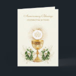 Carte Anniversaire de l'Ordination du prêtre catholique<br><div class="desc">Avec une belle image catholique d'un chalice d'or et de l'Eucharistie. A l'intérieur,  il y a un verset d'écriture et des paroles de félicitations pour un prêtre ou des diacres d'ordination ou d'anniversaire. Toutes les polices peuvent être modifiées.</div>