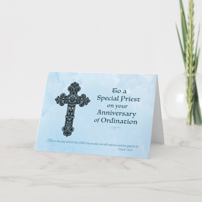 Carte Anniversaire de l'Ordination du prêtre, Croix d'Or (Devant)