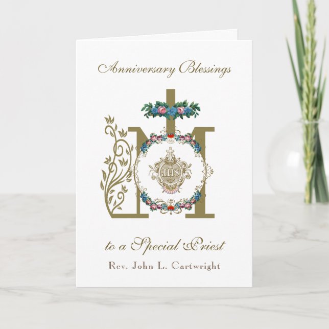 Carte Anniversaire de l'ordination d'un prêtre Croix mar (Devant)