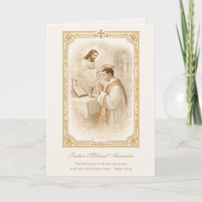 Carte Anniversaire de l'ordination d'un prêtre Jésus cou (Devant)
