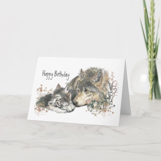 Carte Anniversaire De Loup De Mere D Aquarelle Joyeux Et Zazzle Fr