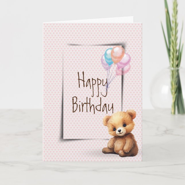 Carte Anniversaire De L'Ours En Jeu Sur Les Coeurs (Devant)