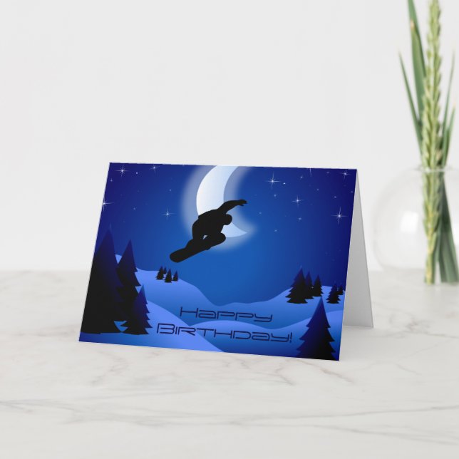 Carte Anniversaire de lune de montagne de snowboarding (Devant)