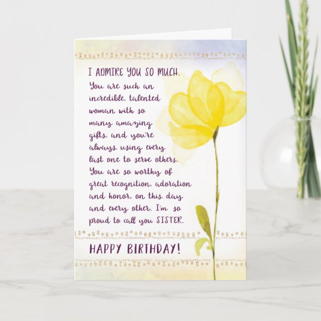 Carte Anniversaire de ma sœur, je t'admire tellement (Devant)