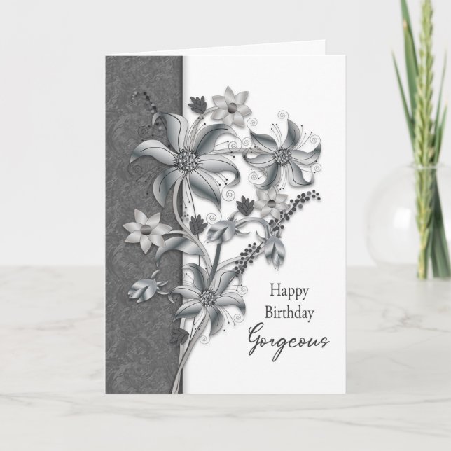 Carte Anniversaire de magnifiques nuances de fleurs gris (Devant)