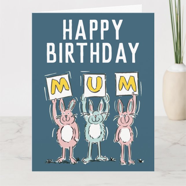 Carte Anniversaire de maman avec de mignons lapins (Devant)
