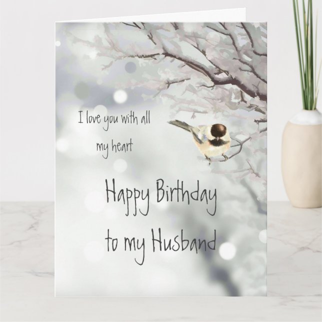 Carte Anniversaire de Mari Amour mon Cœur Oiseau Mesange (Devant)
