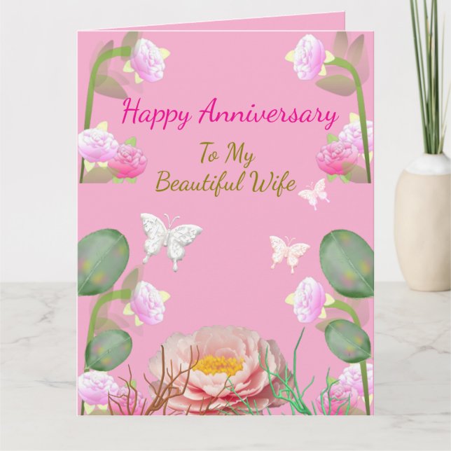 Carte Anniversaire de mariage à fleurs roses Afro-Améric (Devant)