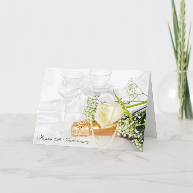 Carte anniversaire de mariage avec du champagne et une r (Devant)