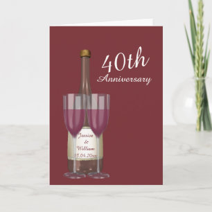 Carte Anniversaire de mariage en rubis personnalisé 40 a