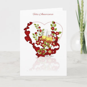 Carte Anniversaire de mariage espagnol avec fleurs de ch