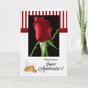 Carte Anniversaire de Mariage Français Rose Rouge et Ray