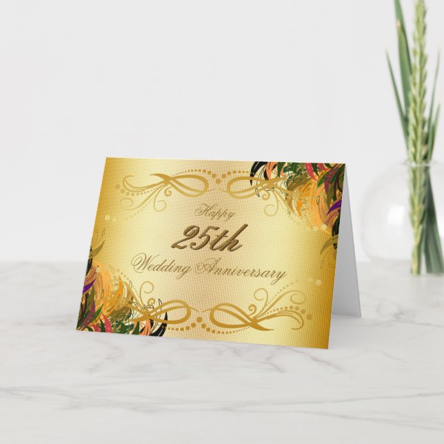 Carte Anniversaire de mariage heureux floral en métal (Devant)