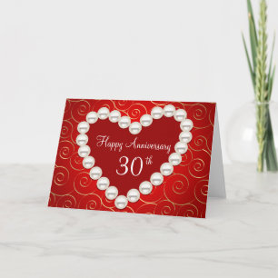 Carte Anniversaire de mariage imprimé perle fausse rouge