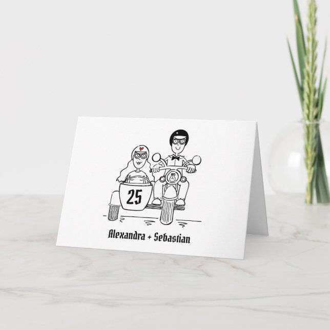 Carte Anniversaire de mariage moto et side-car (Devant)