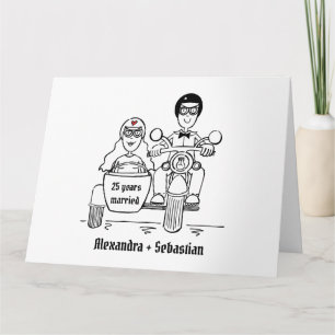 Carte Anniversaire de mariage moto et side-car