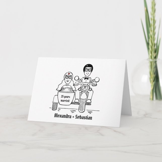 Carte Anniversaire de mariage moto et side-car (Devant)