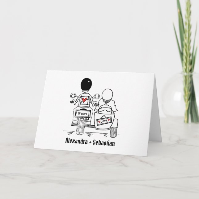 Carte Anniversaire de mariage moto et side-car (Devant)