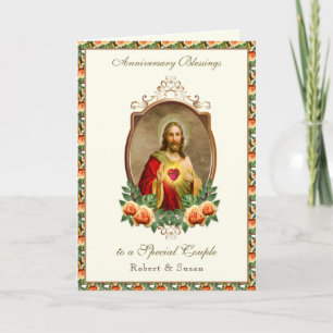 Carte Anniversaire de mariage religieux Jésus Roses