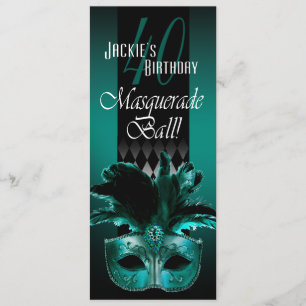 Carte Anniversaire de mascarade noire turquoise