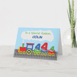 Carte Anniversaire de mon filleul 4 ans Train Coloré sur