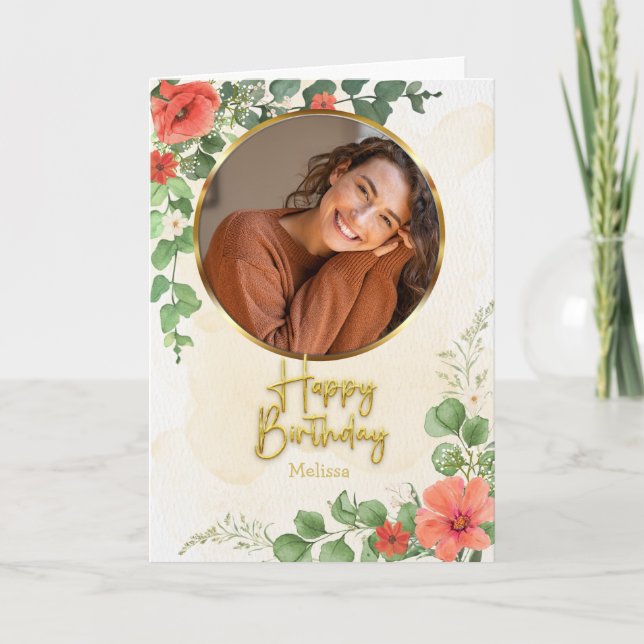 Carte Anniversaire de naissance avec photo circulaire éc (Devant)