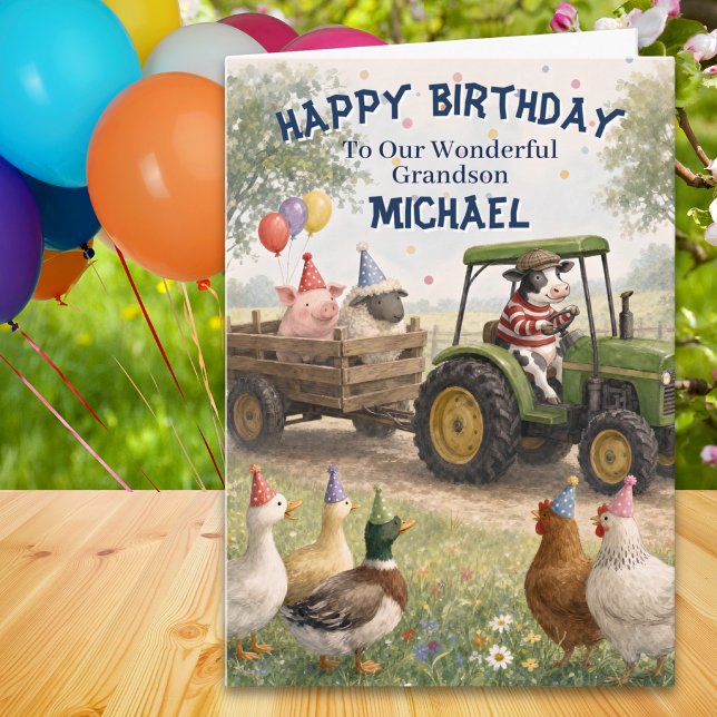 Carte Anniversaire de naissance de petit-fils Tracteur & (Créateur téléchargé)