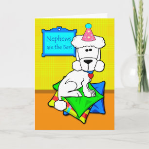Carte Anniversaire de Nephew, caniche blanche sur Coussi