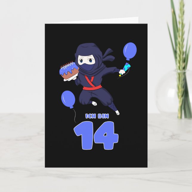 Carte ANNIVERSAIRE DE NINJA 14 14e anniversaire Boy Comi (Devant)