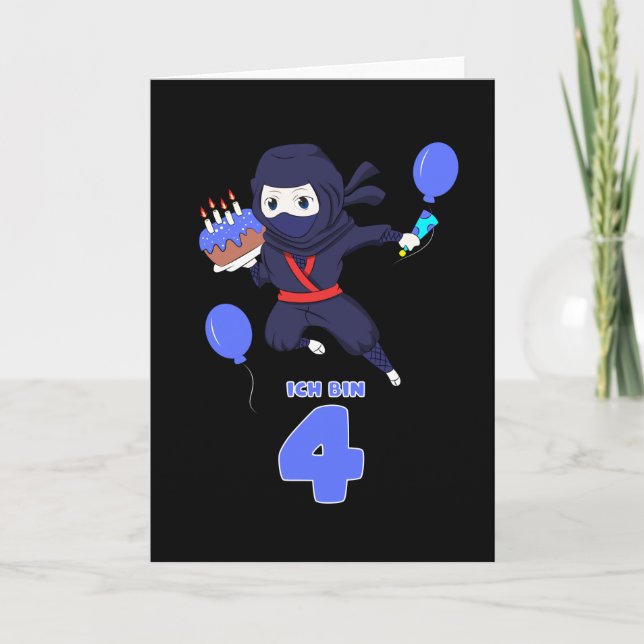 Carte ANNIVERSAIRE DE NINJA 4 4e anniversaire Boy Comic  (Devant)
