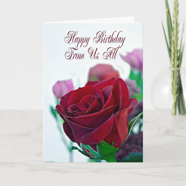 Carte anniversaire de nous tous avec une rose roug (Devant)