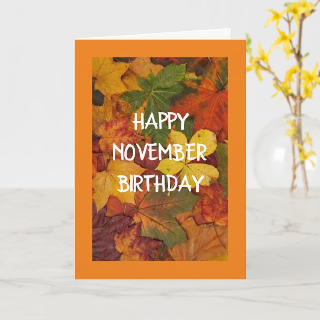 CARTE **ANNIVERSAIRE DE NOVEMBRE** FEUILLES FEUILLE FEUI (Fleur jaune)