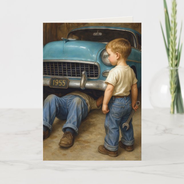 Carte Anniversaire de papa 1955 Chevy with Boy (Devant)