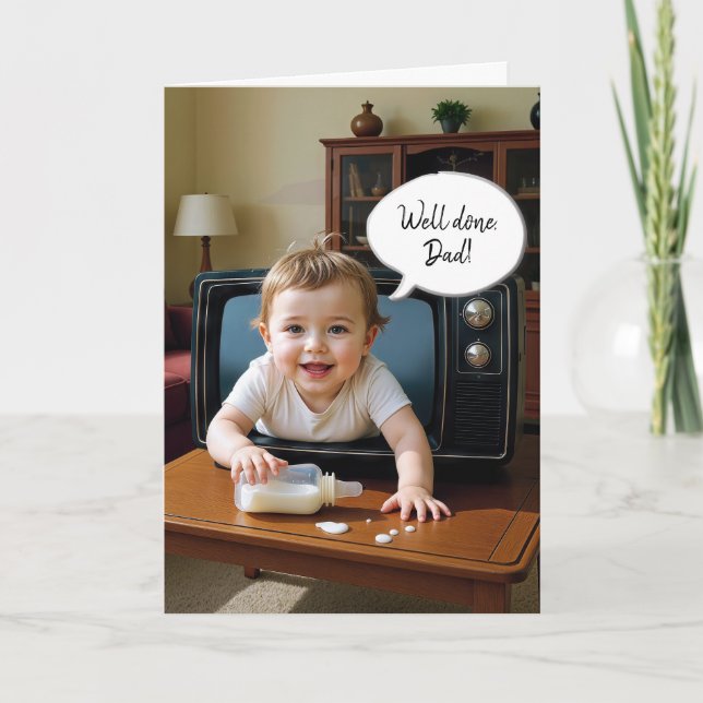 Carte Anniversaire de papa avec le bébé à la rampe hors  (Devant)