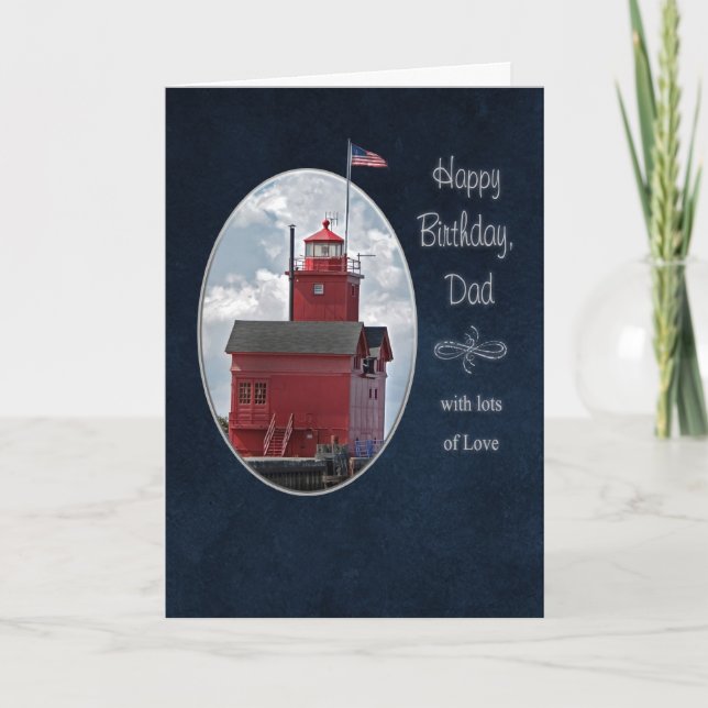 Carte Anniversaire de papa Michigan Red Lighthouse (Devant)