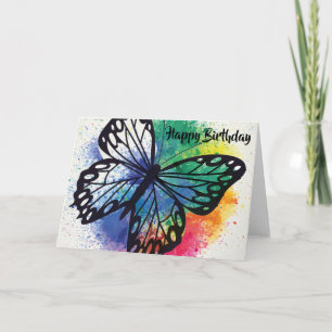Carte Anniversaire de papillon éclaboussé par peinture